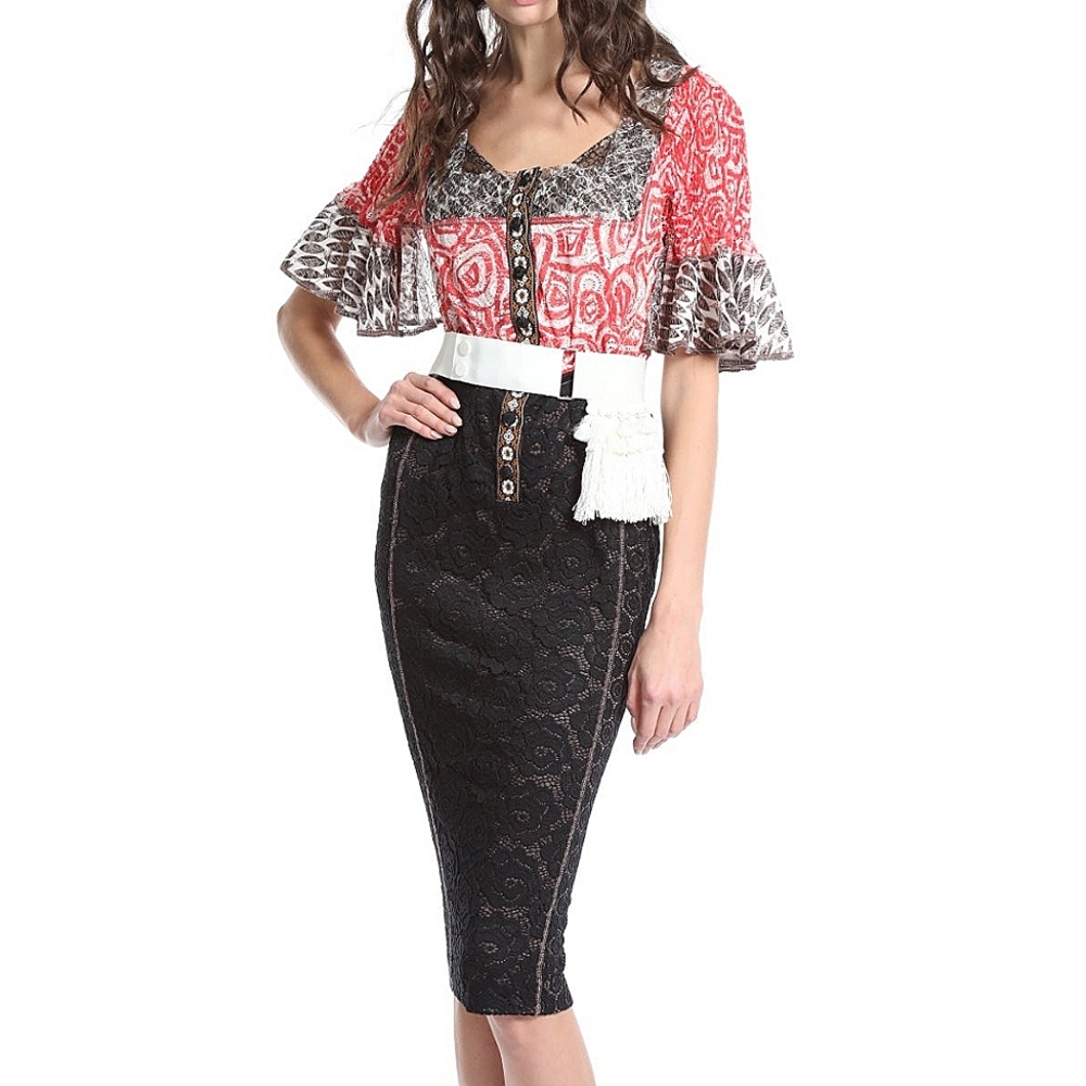 1 Left! NWT BYRON LARS | Colorblock Lace Portrait Dress - Picture 2 of 8
